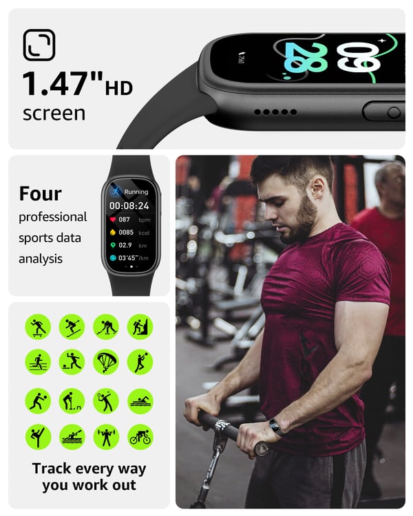 Älykello Bluetooth-puheluilla ja terveyden seurannalla Black