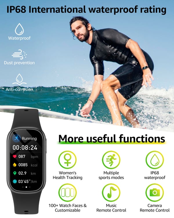 Älykello Bluetooth-puheluilla ja terveyden seurannalla Black