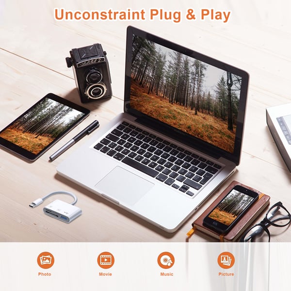 3-i-1 Kortläsare, USB-C till SD/TF/USB