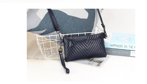 Clutchveske i ekte skinn for kvinner, kompakt crossbody-veske Blue