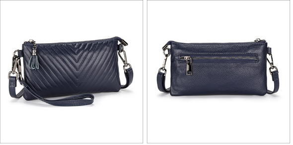 Clutchveske i ekte skinn for kvinner, kompakt crossbody-veske Blue
