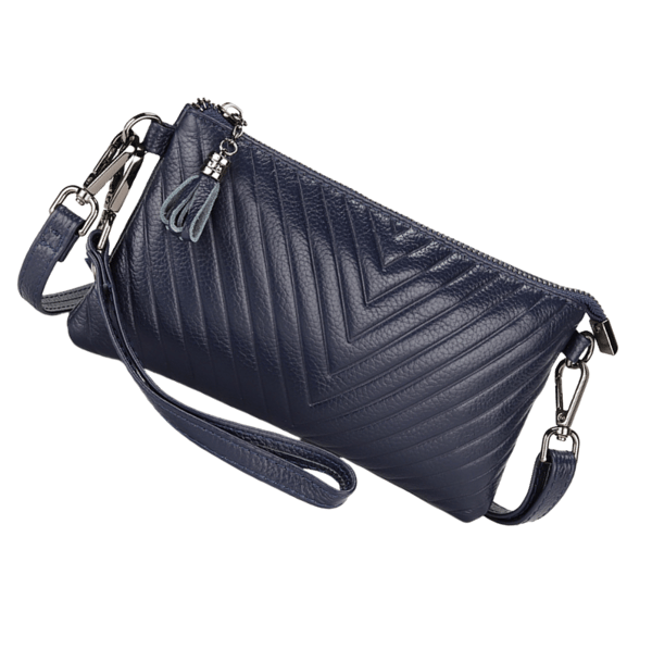 Clutchveske i ekte skinn for kvinner, kompakt crossbody-veske Blue