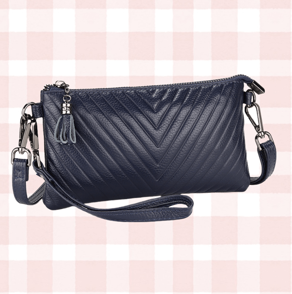 Clutchveske i ekte skinn for kvinner, kompakt crossbody-veske Blue