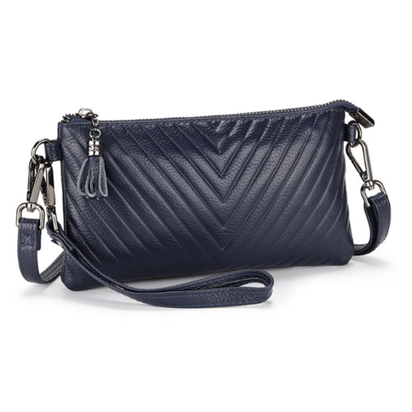 Clutchveske i ekte skinn for kvinner, kompakt crossbody-veske Blue