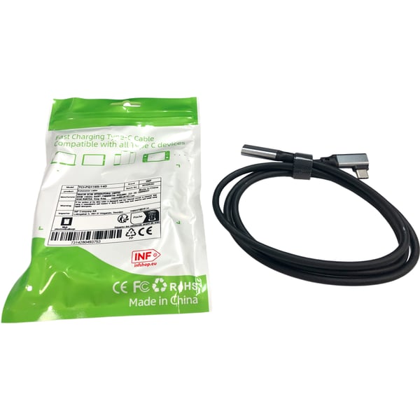Type-C skjøtekabel med albuedesign - PQ116 grå (10Gbps+4K+100W) 1 m
