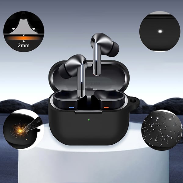 Beskyttende silikonetui til Samsung Galaxy Buds3/Buds3 Pro med karabinkrok Black