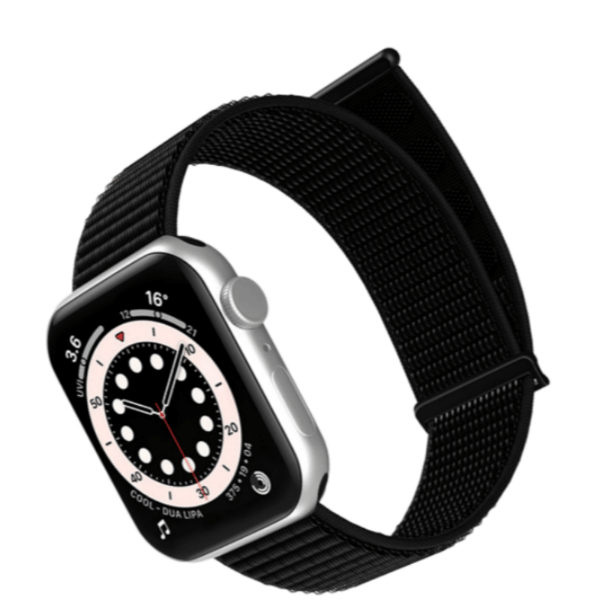 Kompatibelt med Apple iWatch Nylon Loop Borrelås Rem, Svettebestandig og Komfortabel, Tilgjengelig i Flere Farger, Passer 38/40/41mm og 42/44/45/49mm Modeller Black M