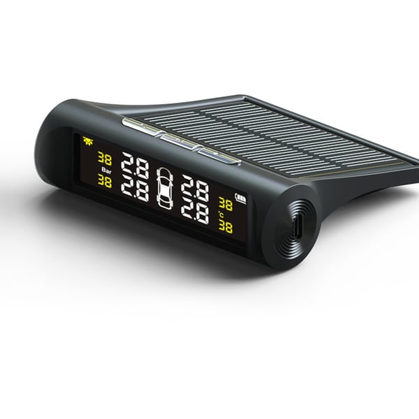 Solcelledrevet TPMS med farvedisplay og engelske stemmeadvarsler