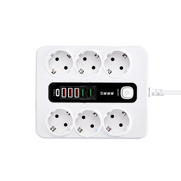 EU 6-kontakter, 5 USB-porter, 1 USB-C-port White