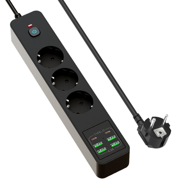 BKL-03 EU-strømskinne med 6 USB-porte Black