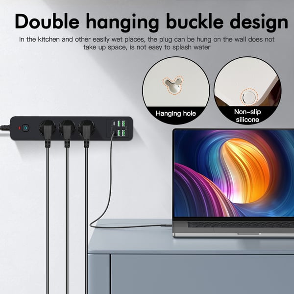 BKL-03 EU-strømskinne med 6 USB-porte Black
