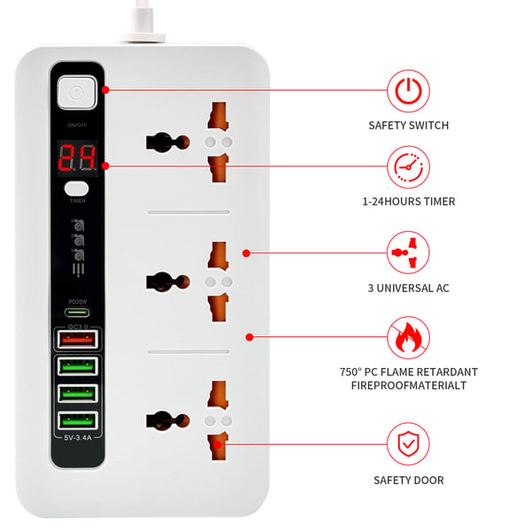 Universell strømfordeler med hurtiglading - BKL-04 White