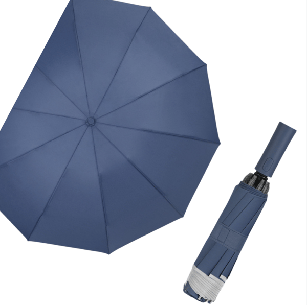 Reflekterende stripe sammenleggbar paraply for regn eller solskinn NavyBlue