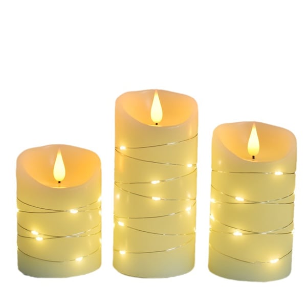 LED-lys med flimrende flammer og fjernbetjening, 3-pak