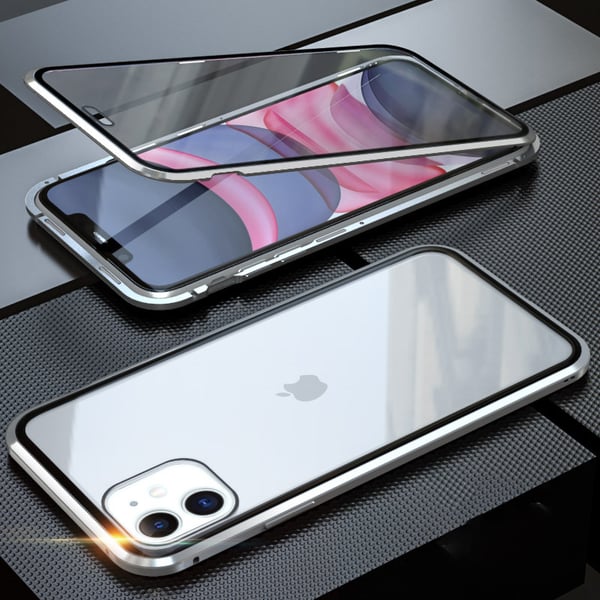 Magnetisk deksel til iPhone, dobbeltsidig deksel i herdet glass Silver iPhone 16 Pro Max