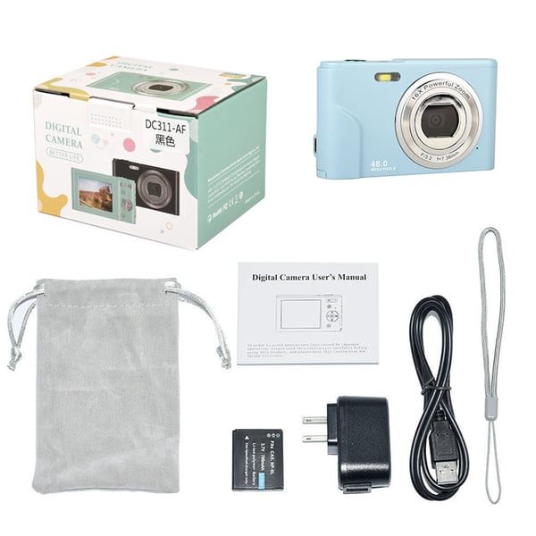 Digitalkamera 1080P, 48 megapiksler, 16x zoom LightBlue