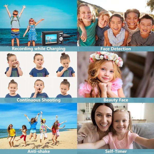 Digitalkamera 1080P, 48 megapiksler, 16x zoom LightBlue