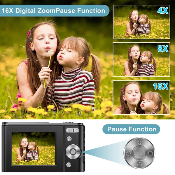 Digitalkamera 1080P, 48 megapiksler, 16x zoom LightBlue