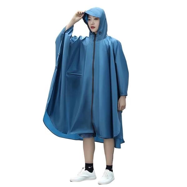 Y-066 vetoketjullinen sadeponcho - musta PU (visiirillä) Blue