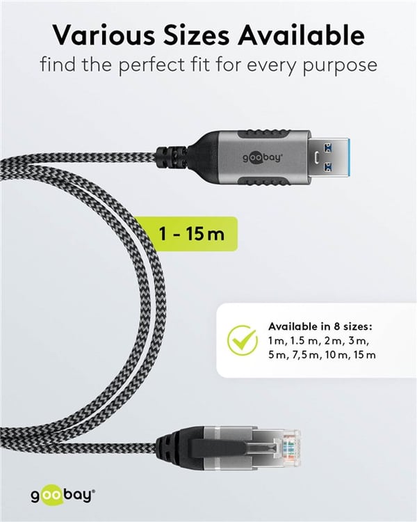 Ethernet-kabel USB-A 3.0 til RJ45, Slim, 1 m