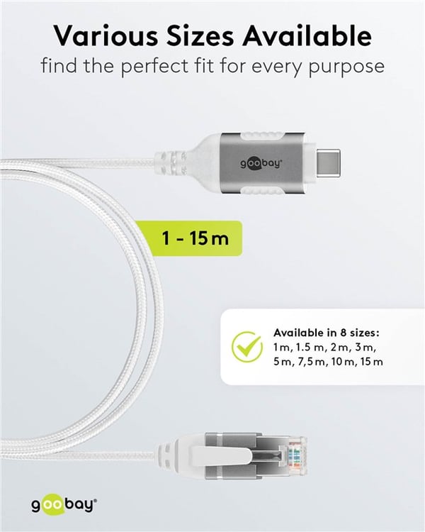 Ethernet-kabel USB-C™ 3.1 til RJ45, Slim, 1,5 m