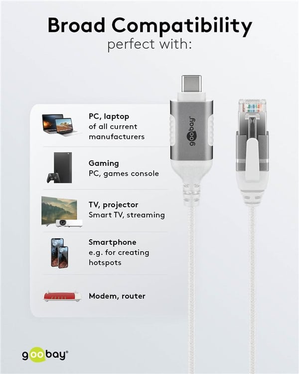 Ethernet-kabel USB-C™ 3.1 til RJ45, Slim, 10 m