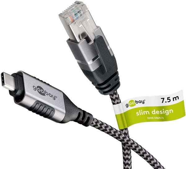 Ethernet-kaapeli USB-C™ 3.1 - RJ45, Slim, 7,5 m