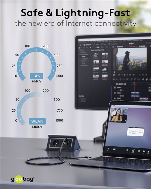 Ethernet-kabel USB-A 3.0 til RJ45, Slim, 1,5 m