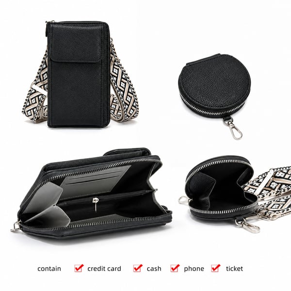 Kvinners skulderveske Crossbody mobiltelefonveske Black