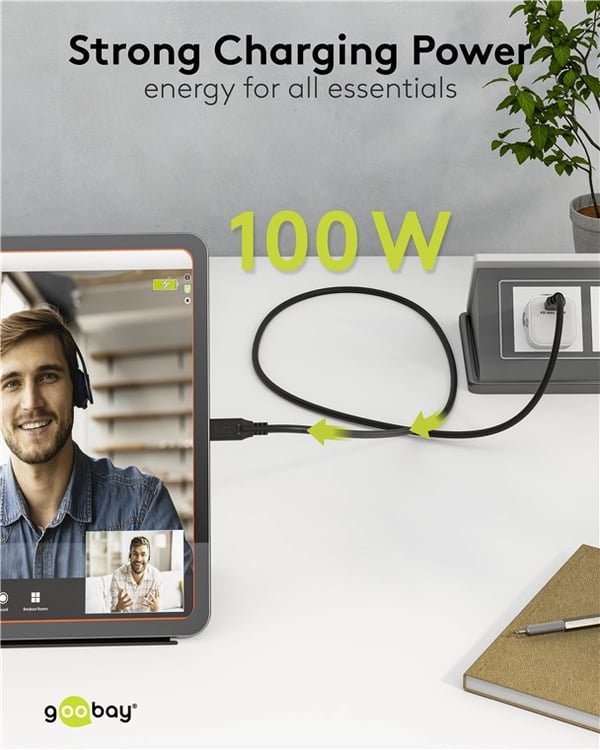 USB-C™-kabel, 2 m, svart
