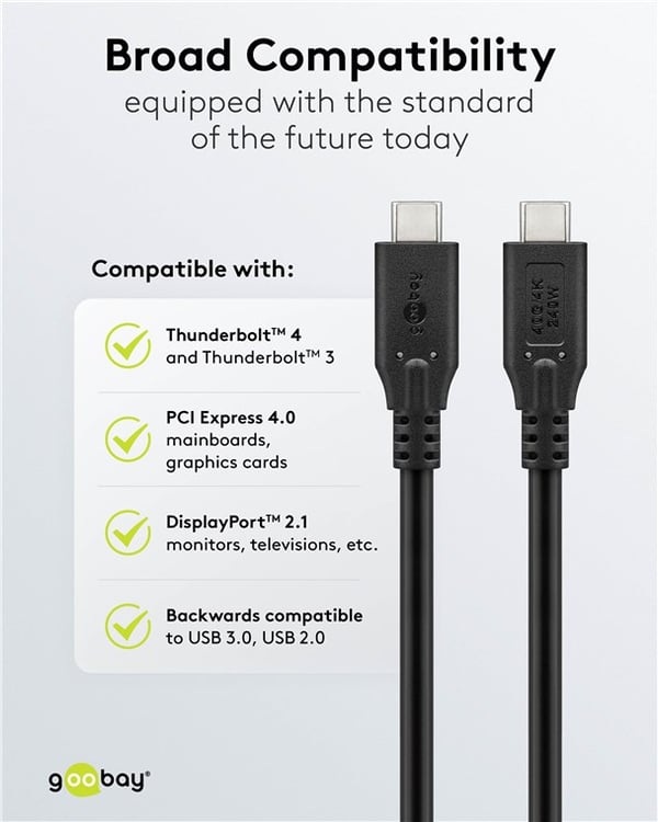 USB-C™-kabel, USB4™, 0,5 m, svart
