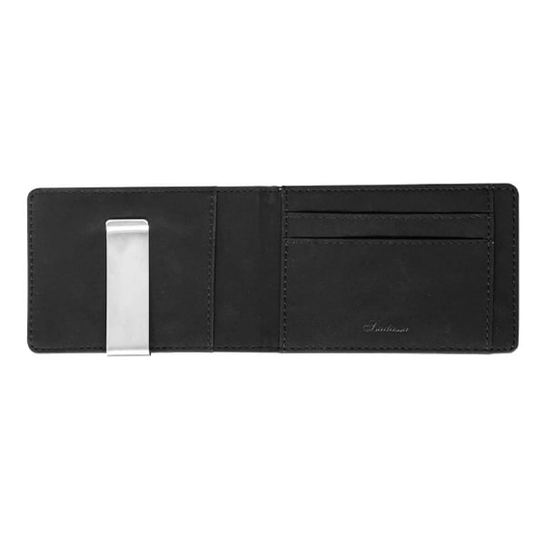 Miesten ohut lompakko, PU-nahkainen bifold Money Clip -korttipidike Black