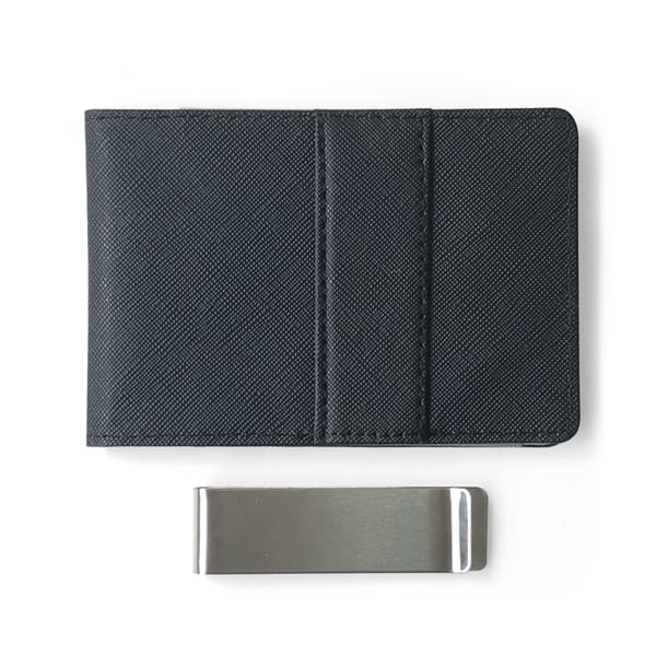 Miesten ohut lompakko, PU-nahkainen bifold Money Clip -korttipidike Black