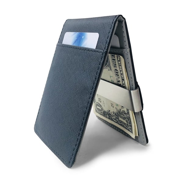 Miesten ohut lompakko, PU-nahkainen bifold Money Clip -korttipidike Black
