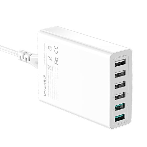 Lader 6x USB Blitzwolf BW-S15, QC 3.0, 60 W (hvit)