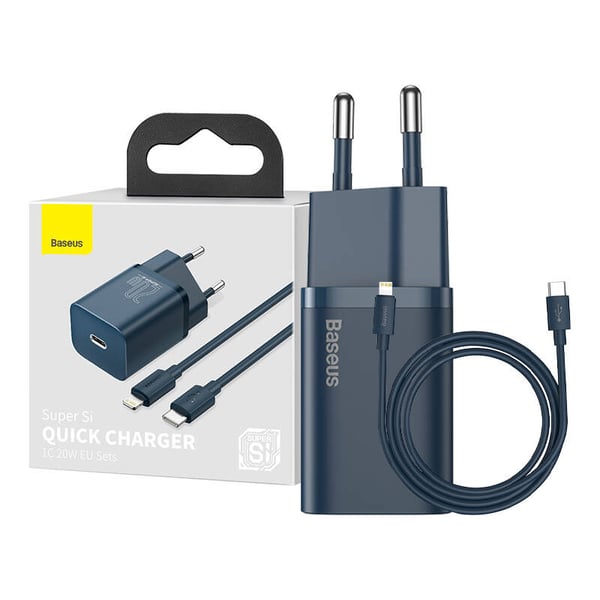 Baseus Super Si Hurtiglader 1C 20W med USB-C-kabel for Lightning 1m (blå)