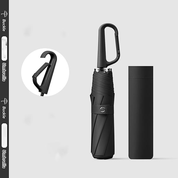 Automatisk Paraply med Ringklemme - Sammenklappelig Rejseparaply Black