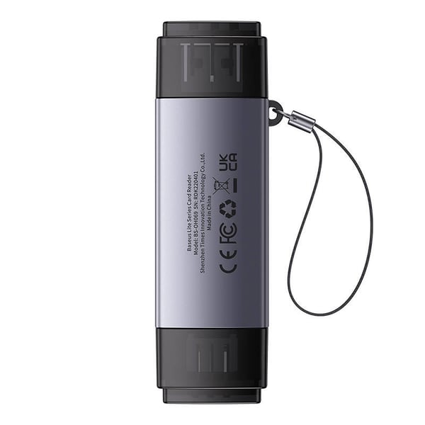 Baseus Lite Series SD/TF minnekortleser, USB + USB-C (grå)