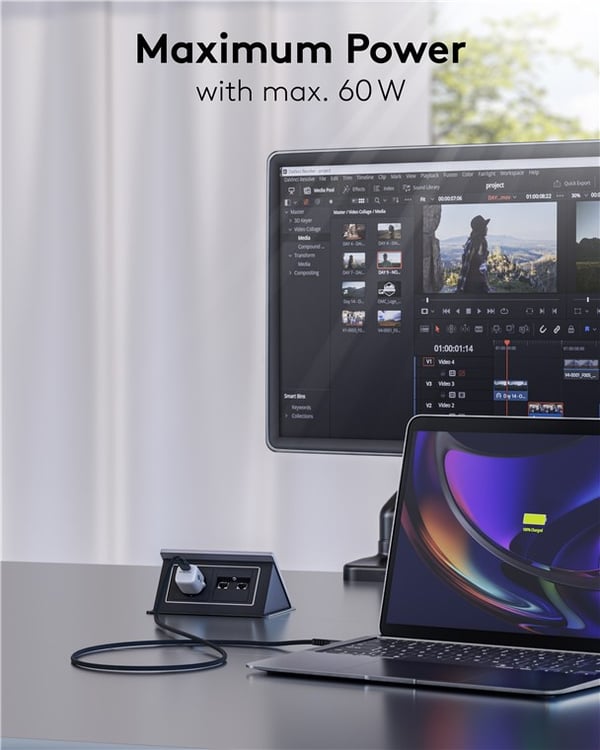 USB-C™ til USB-A supersoft tekstilkabel med metallkontakter, 2 m, svart