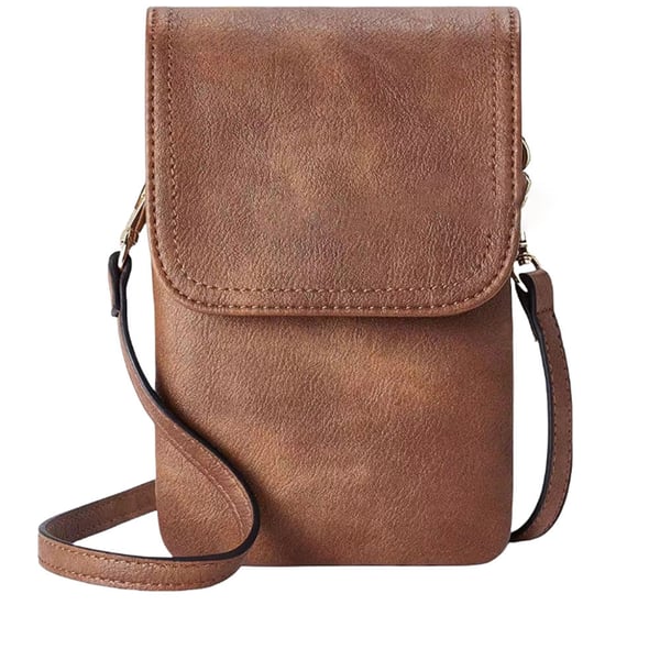 Naisten Crossbody-puhelinlaukku, PU-nahkainen monikorttipaikkainen lompakkokotelo Brown