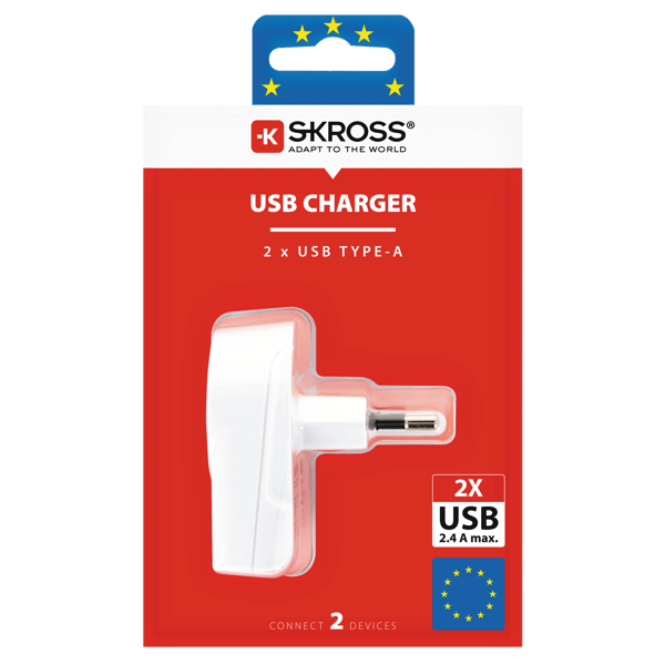 Euro USB Charger - 2xUSB Type A
