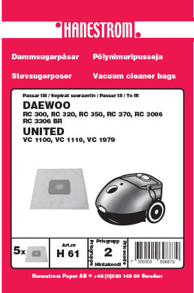 Dammsugarpåsar UNITED, DAEWOO RC 300