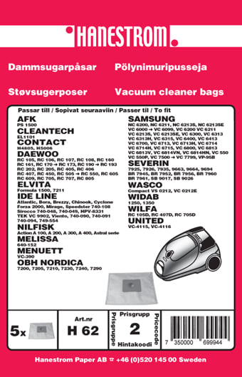 Dammsugarpåsar DAEWOO RC 705, SAMSUNG