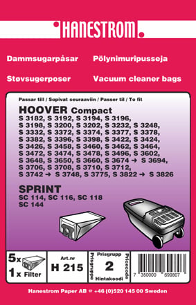 Dammsugarpåsar HOOVER COMPACT S 3182 5+1F
