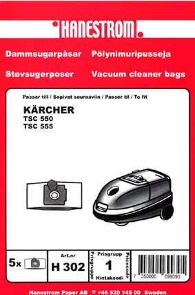 Dammsugarpåsar KÄRCHER TSC 550, TSC 555 Dammsugarpåsar KÄRCHER TSC 550, TSC 555