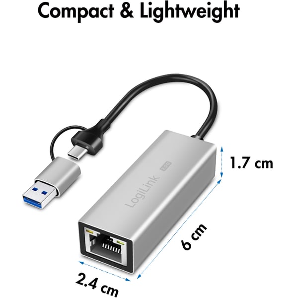 USB-A/USB-C -> 2,5 Gigabit nettverksadapter RJ45