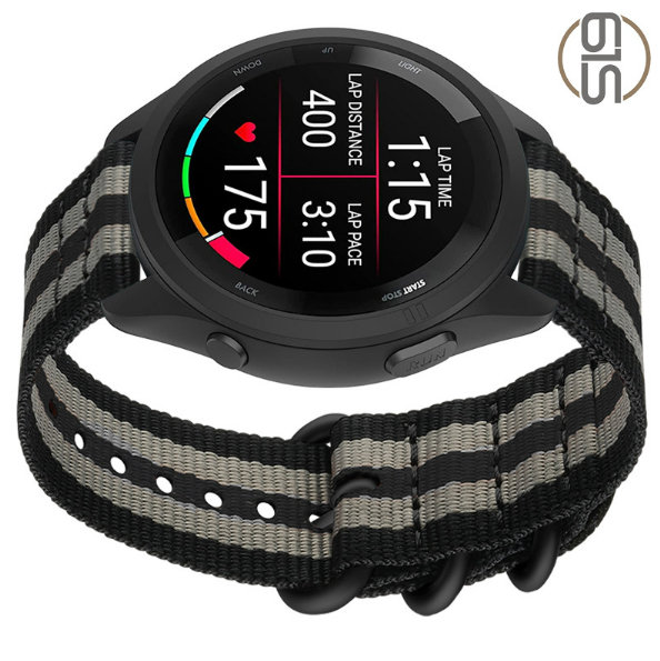 Nylon klokkerem til Garmin Forerunner 965/955/945/935/255/265 Black+Grey 22 mm