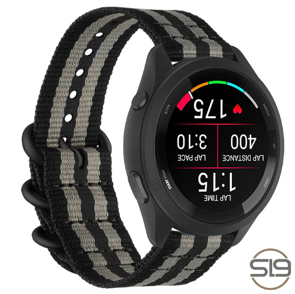 Nylon klokkerem til Garmin Forerunner 965/955/945/935/255/265 Black+Grey 22 mm