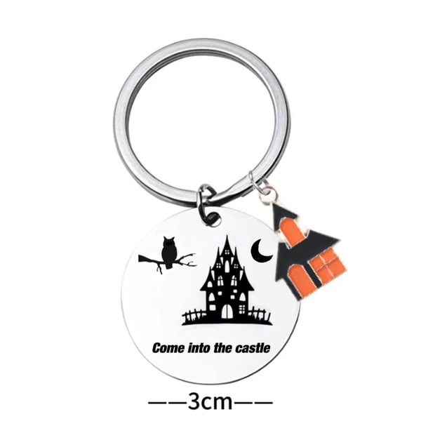 Halloween nøkkelring, rustfritt stål tegneserie Owl Castle nøkkelring