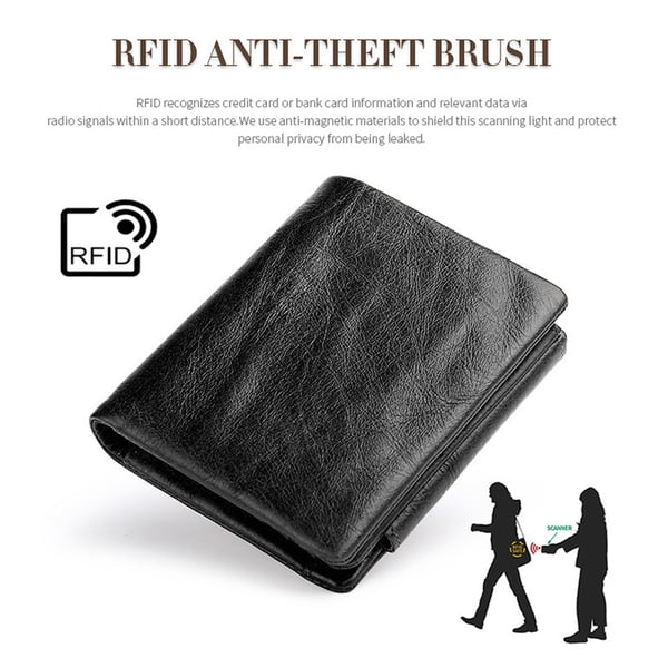 RFID-sikker lommebok i lær for menn - Trippelbrett & Slank Black